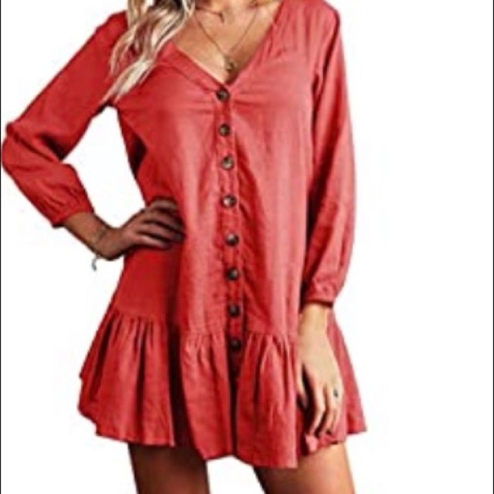 Red Ruffle Button Down Mini Dress